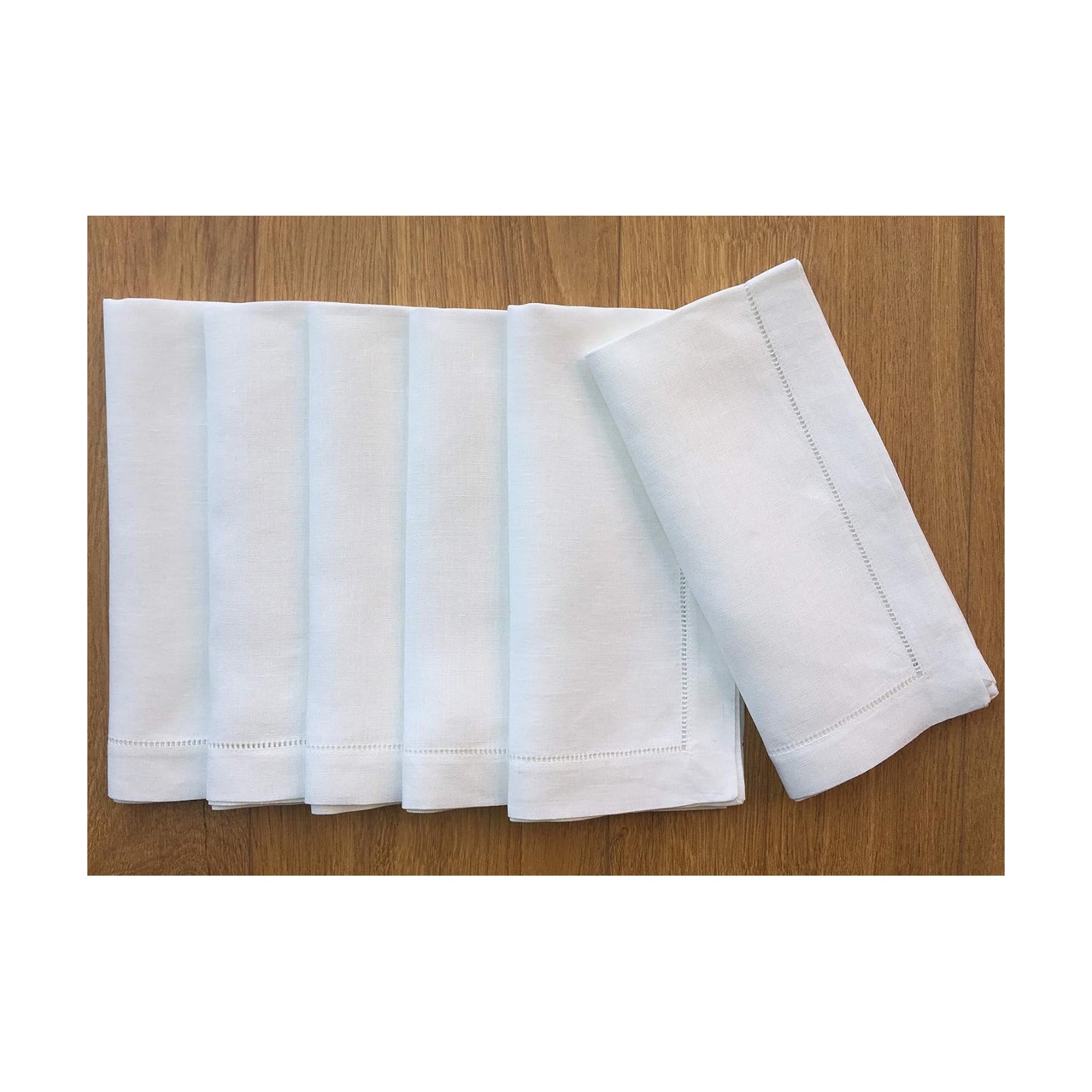 White Linen Hem Stitch Dinner Napkins - Set of 6 20"x20"-Ladder hemstitch 100% Linen Cloth Napkins