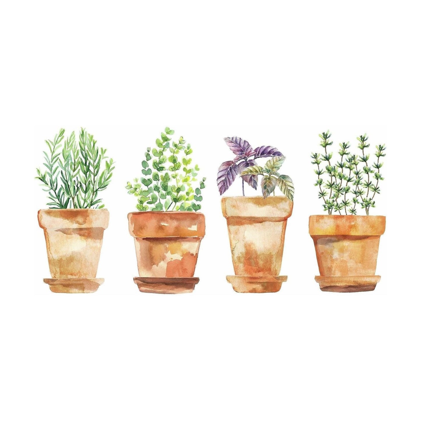 Watercolor Peel and Stick Wall Decals / Potted Herbs