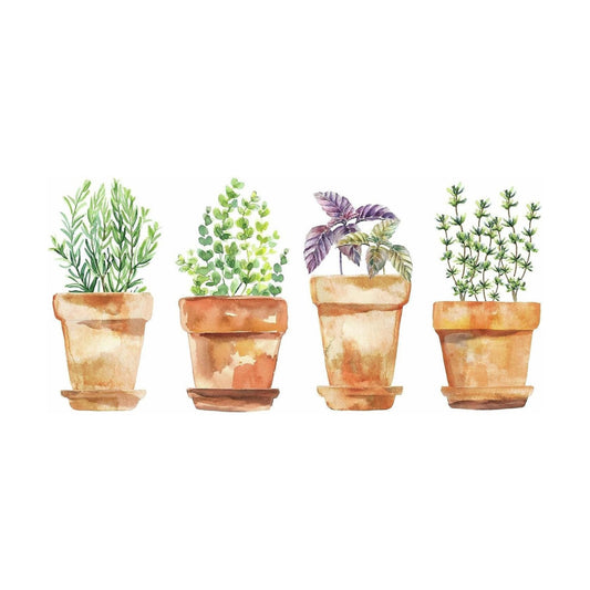 Watercolor Peel and Stick Wall Decals / Potted Herbs