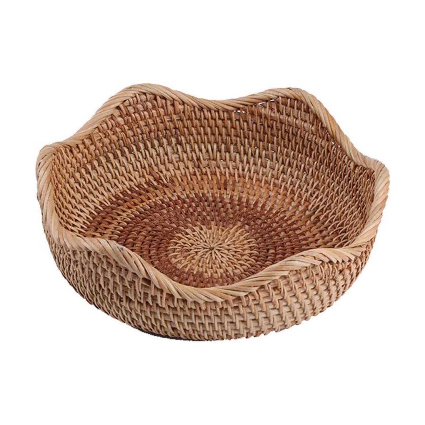 Handmade Rattan Round Fruit Basket Food Storage Bowls Kitchen Organizer Snack Serving Bowl / Small