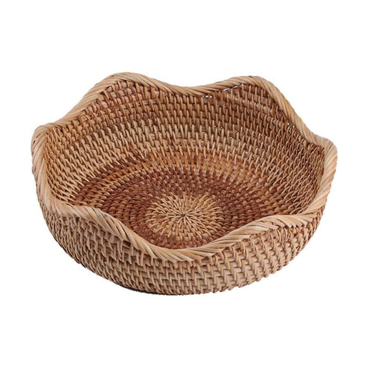 Handmade Rattan Round Fruit Basket Food Storage Bowls Kitchen Organizer Snack Serving Bowl / Small
