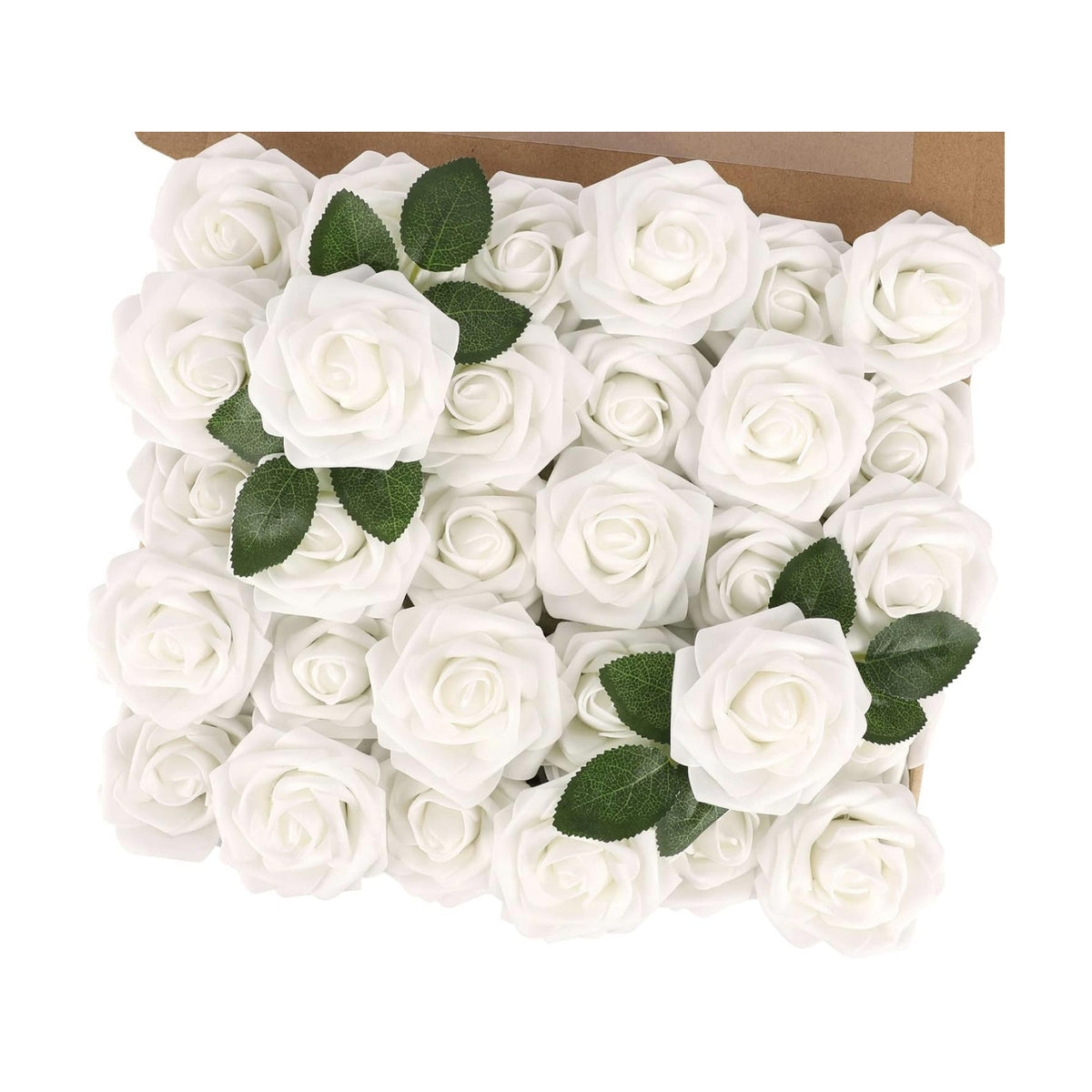 MACTING 30PCS White Artificial Roses with Stems, Real Touch Foam Flowers