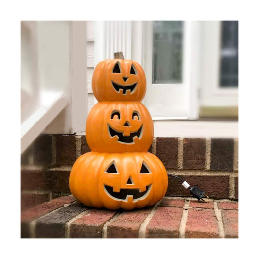 14“ Halloween Pumpkin Lantern - Light Up Pumpkin with Unique 3 Tiers Design - Lightened Large Pumpkin with Waterproof ETL Certified Cord Plug and 2 Safety Fuse - 14 Inch