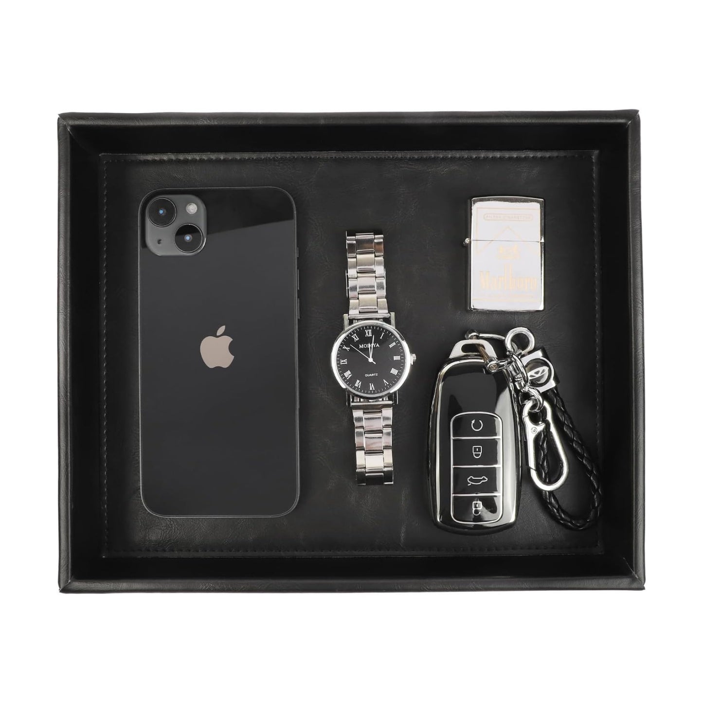 Leather Valet Organizer for Men – Black Catchall for Wallet, Keys, EDC, Jewelry, and Perfume – Nightstand, Dresser, and