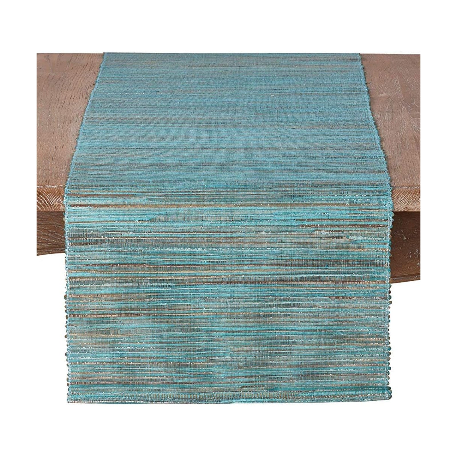 Saro Lifestyle Melaya Collection Shimmering Woven Nubby Table Runner, 16"x72", Turquoise