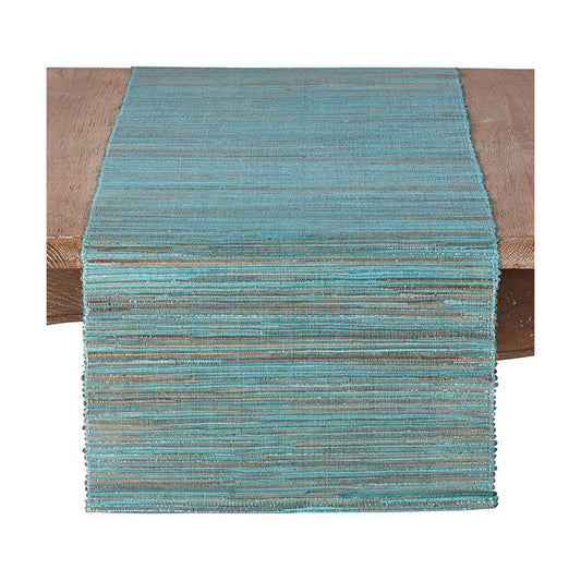 Saro Lifestyle Melaya Collection Shimmering Woven Nubby Table Runner, 16"x72", Turquoise