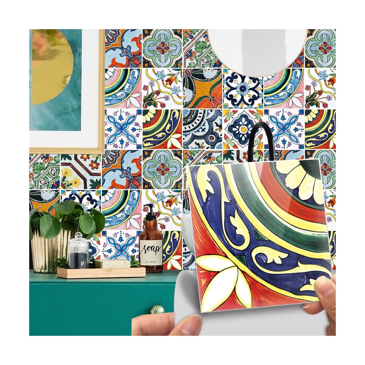 Easy Apply Just Peel and Stick Bohemian Moroccan Tile Decals "/PC / 6 x 6 / Multi