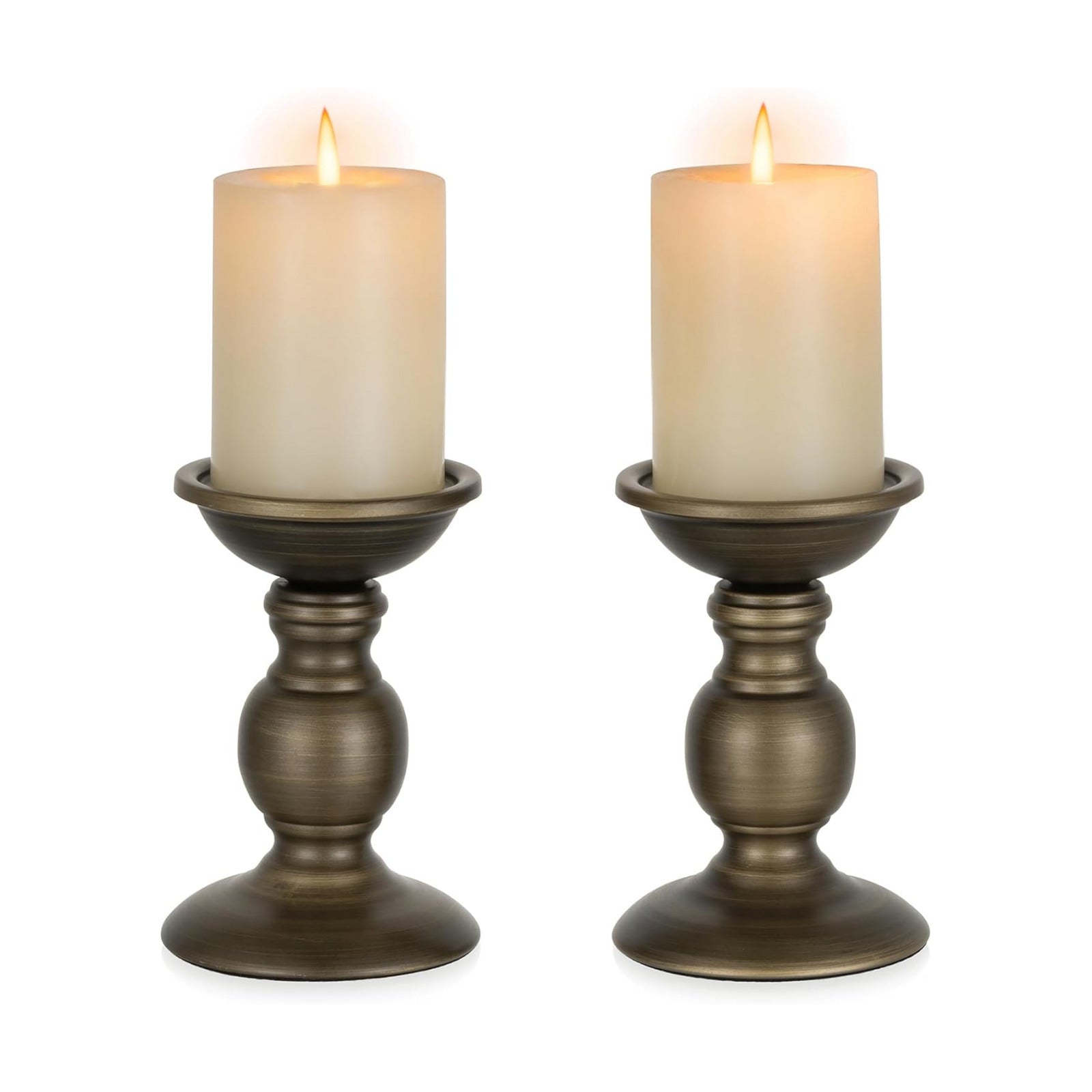 NUPTIO Bronze Candle Holder for Pillars: Candle Stand for 3 inches Candles | (2 x S) Iron Candle Centerpieces for