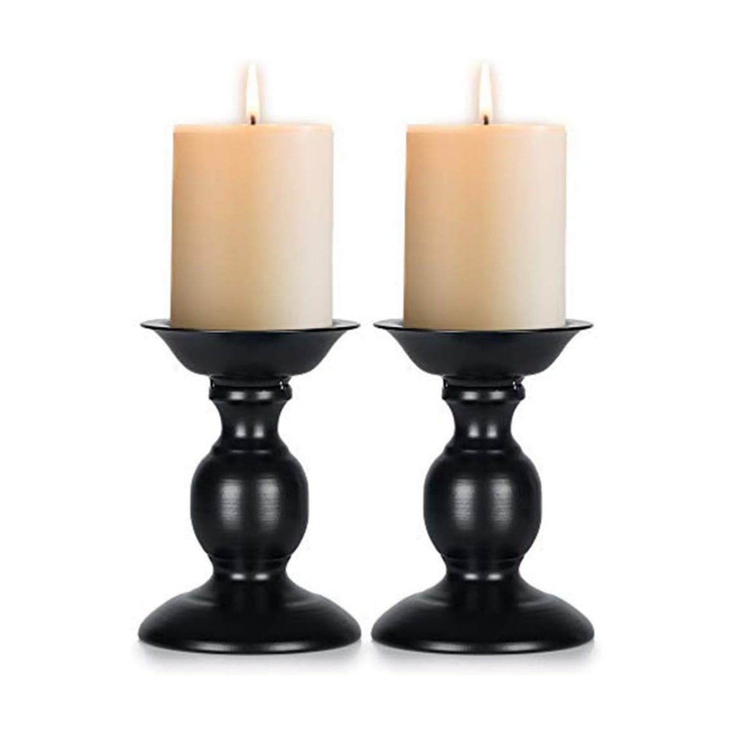 2 Pcs Black Pillar Candle Holders, Most Ideal for 3" Pillar Candles, Gifts for Wedding, Party, Home, Spa, Reiki, Votive