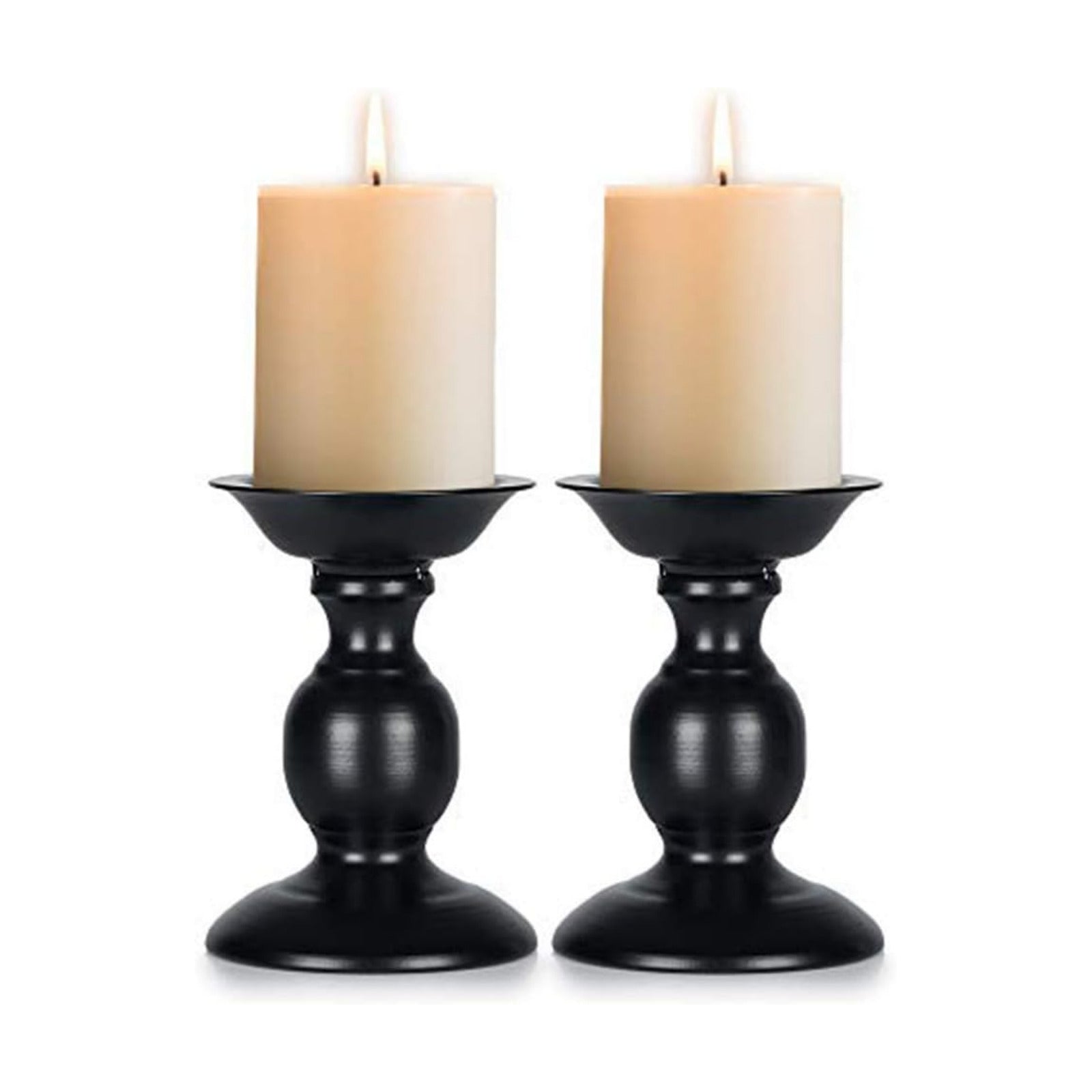 2 Pcs Black Pillar Candle Holders, Most Ideal for 3" Pillar Candles, Gifts for Wedding, Party, Home, Spa, Reiki, Votive