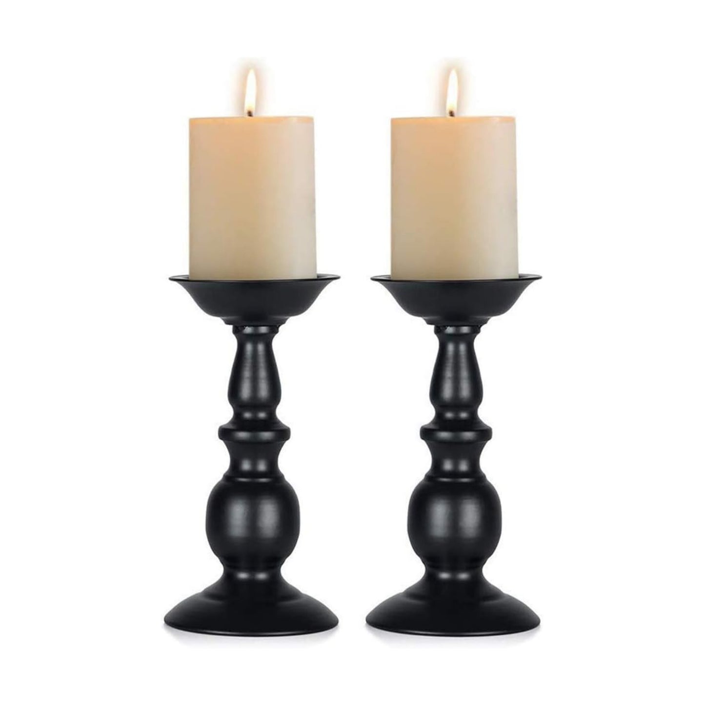 2 Pcs Black Pillar Candle Holders, Most Ideal for 3" Pillar Candles, Gifts for Wedding, Party, Home, Spa, Reiki, Votive