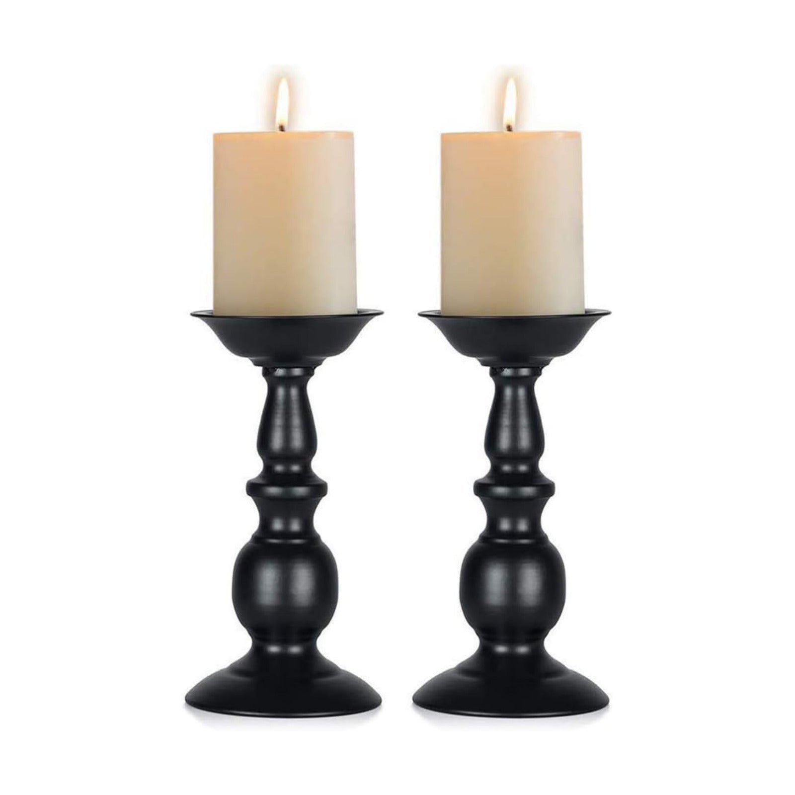 2 Pcs Black Pillar Candle Holders, Most Ideal for 3" Pillar Candles, Gifts for Wedding, Party, Home, Spa, Reiki, Votive