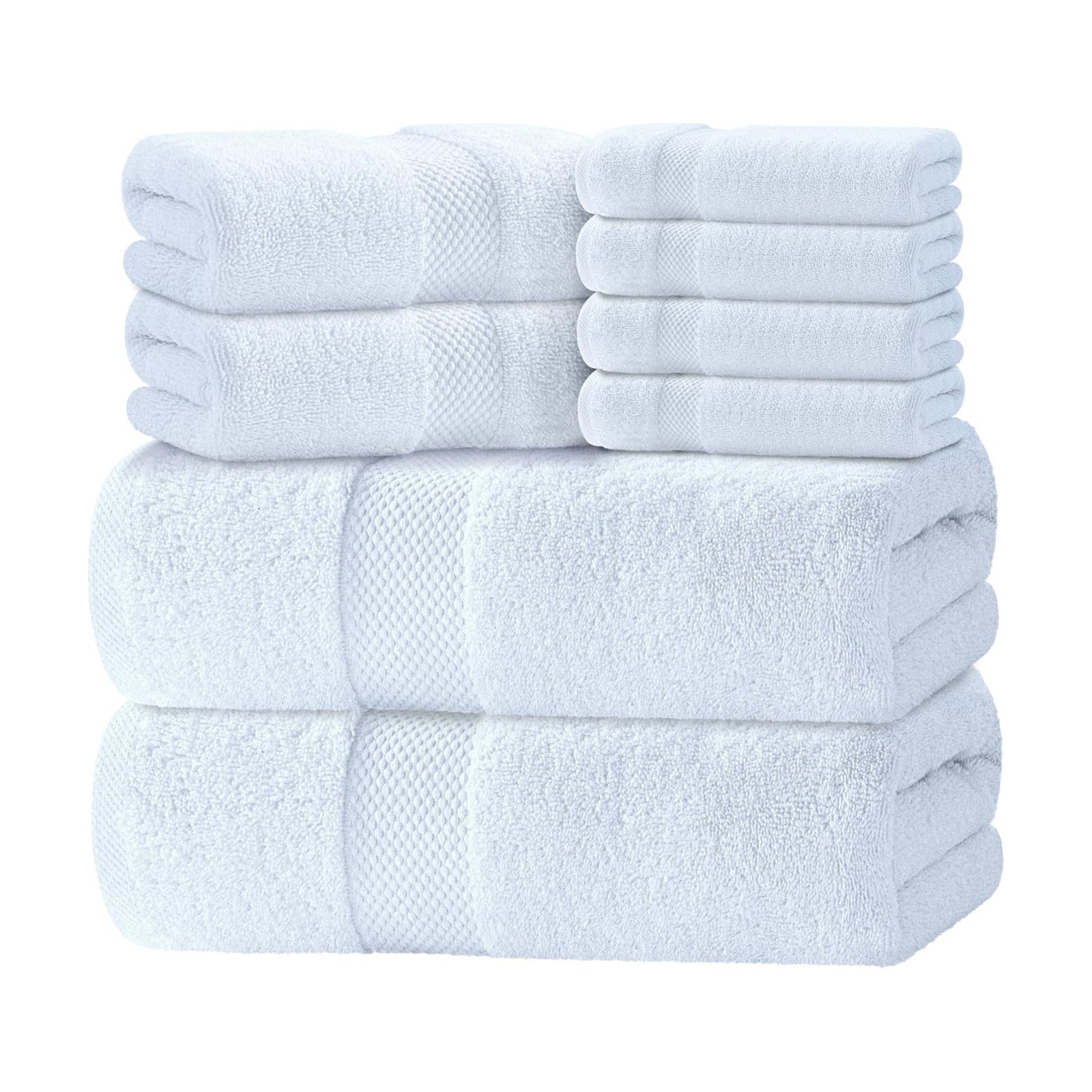 Luxury White Bath Towel Set of 8 Pieces - 100% Turkish Cotton 700 GSM Highly Absorbent Towels for Bathroom, 2 Bath