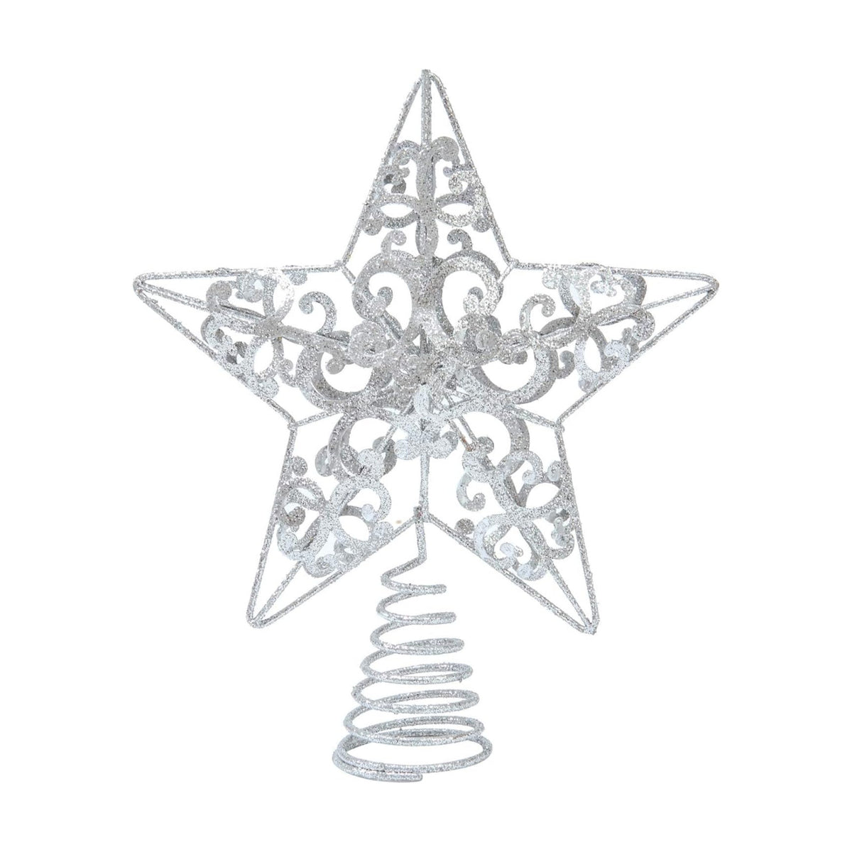 Aneco 10 Inches Christmas Treetop Star Metal Glittered Christmas Tree Topper Xmas Tree Decoration Topper for Christmas Holiday Home Office School Mall Decor, Silver