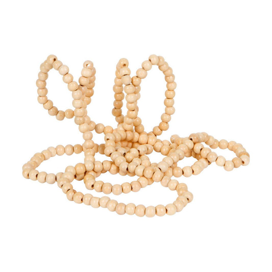 9-Foot Long Rustic Beige Wood Bead Garland Christmas Tree Decoration / Natural