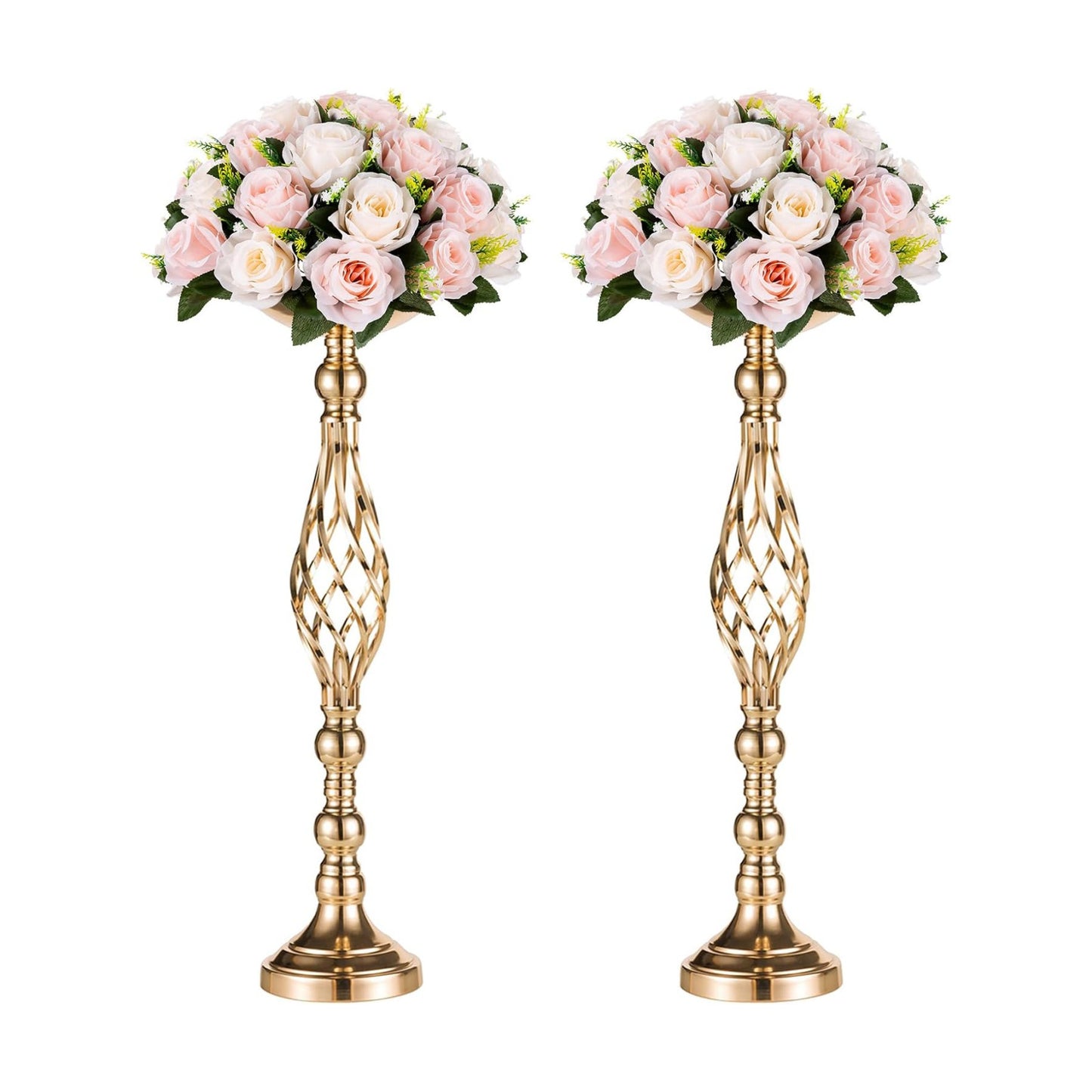 NUPTIO Gold Centerpiece Stand for Table, Twist Style, 22.8" Tall, 2 Pcs | Versatile Flower Arrangement, Candle Holder