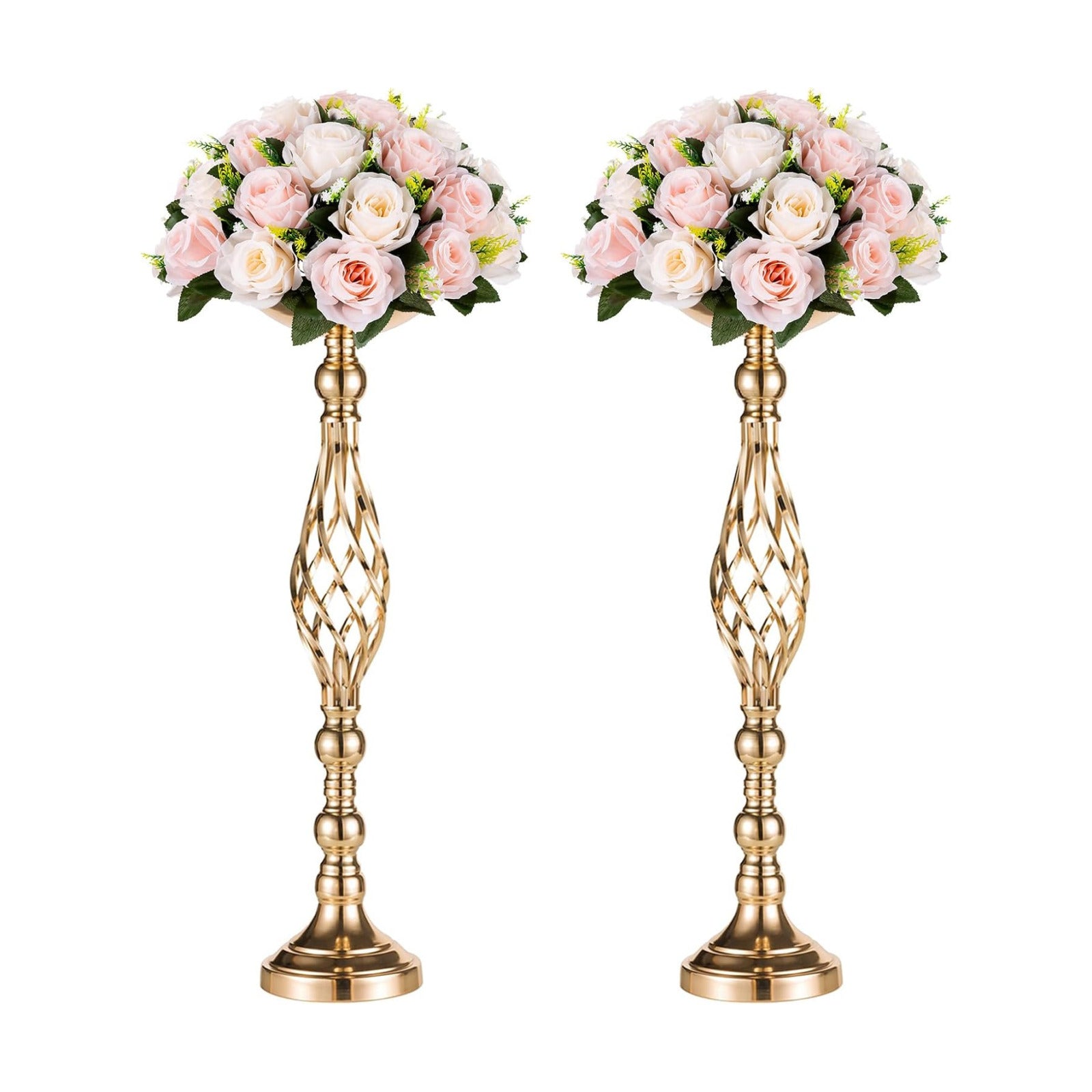 NUPTIO Gold Centerpiece Stand for Table, Twist Style, 22.8" Tall, 2 Pcs | Versatile Flower Arrangement, Candle Holder
