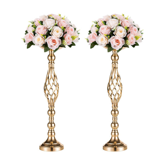 NUPTIO Gold Centerpiece Stand for Table, Twist Style, 22.8" Tall, 2 Pcs | Versatile Flower Arrangement, Candle Holder