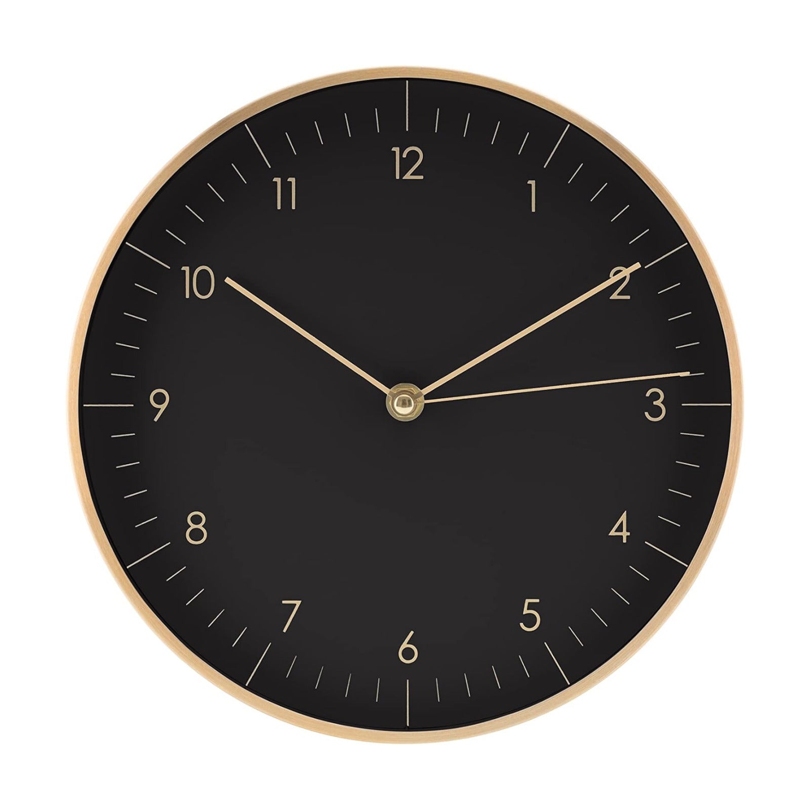 Modern Silent Quartz Wall Clock, 10in, Black & Gold | Chic & Minimalist, Non-ticking, Analog, Arabic numerals