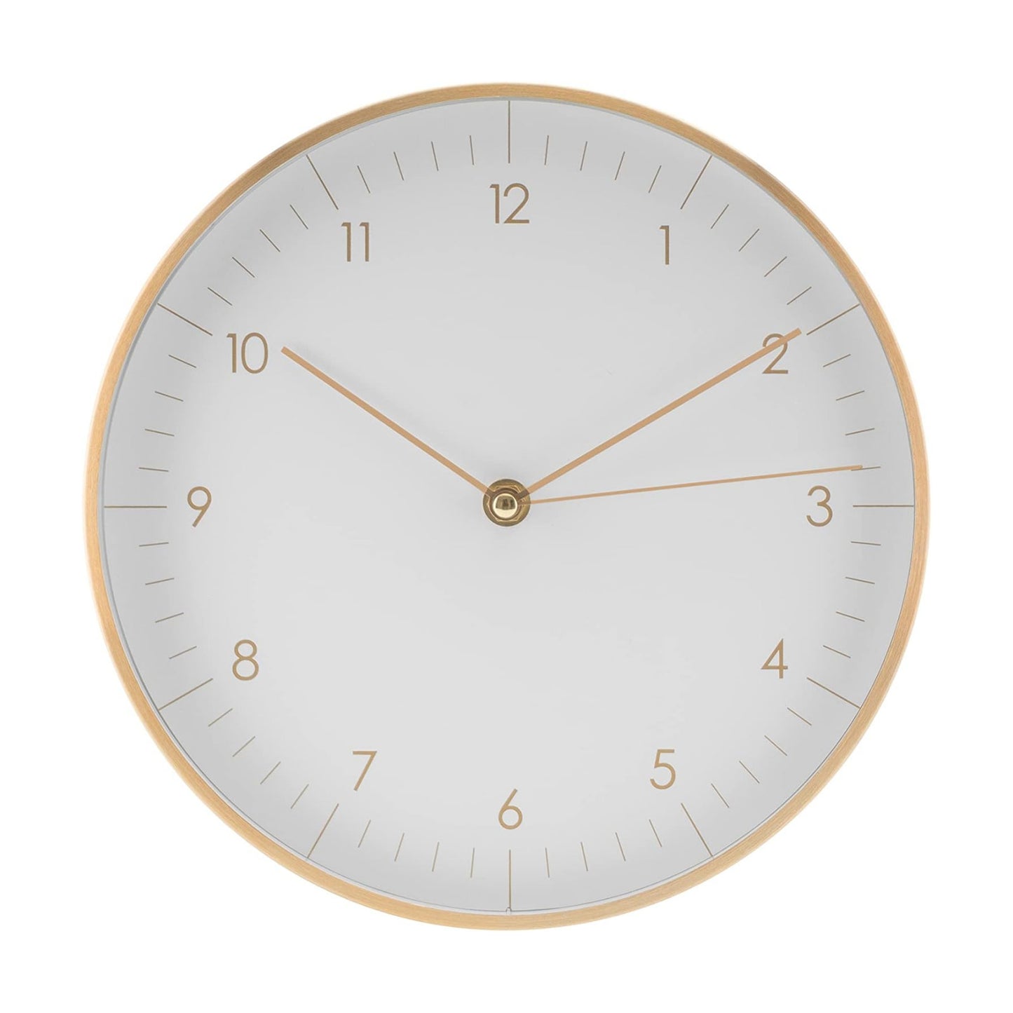 Modern Silent Quartz Wall Clock, 10in, White & Gold | Designed in Germany, Simple & Elegant, Non-ticking, Analog