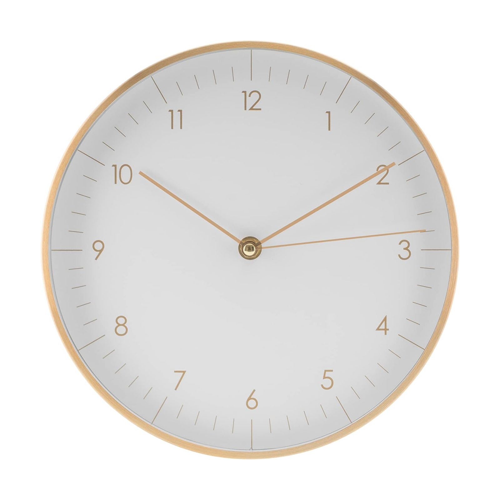 Modern Silent Quartz Wall Clock, 10in, White & Gold | Designed in Germany, Simple & Elegant, Non-ticking, Analog