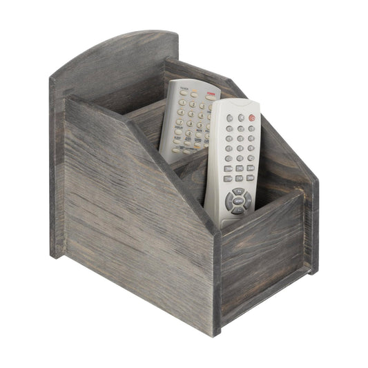 Rustic Wood Remote Control Holder Organizer Caddy / Dark Gray