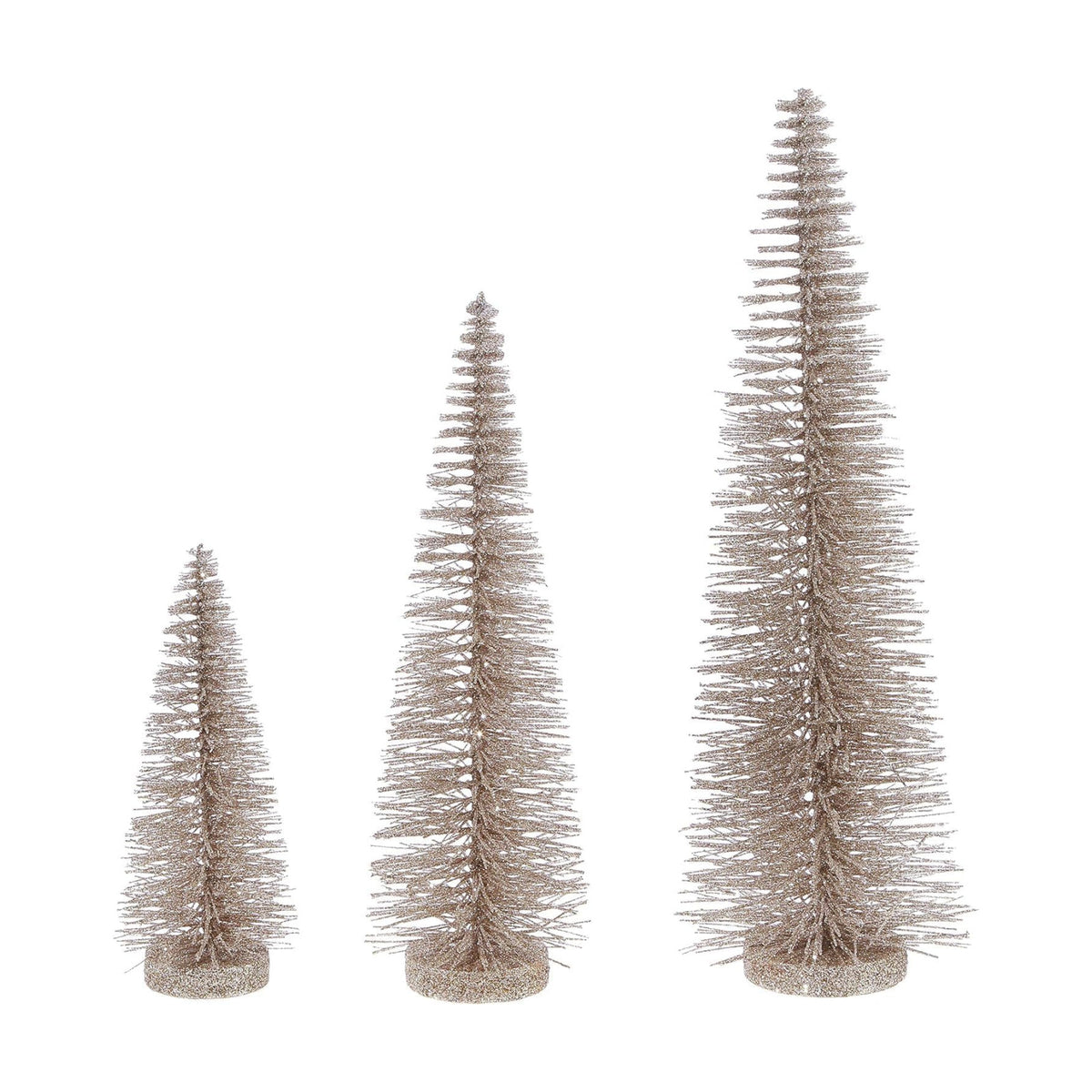 RAZ Christmas Bottle Brush Trees Set of 3 in Sparkling Champagne Gold, 17.5 Inches,14 Inches and 9 Inches High