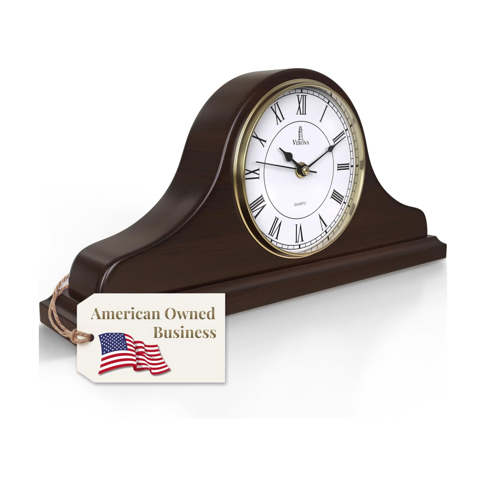 Mantel Clock for Fireplace, Solid Wood Silent Non-Chiming Mantle Clock | Battery Operated Wooden Clock 15x7.5, Easy to