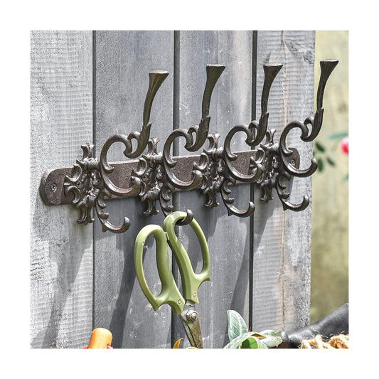 Sungmor Vintage Cast Iron Wall Hook Rack - Ornate 4-Hooks Coat and Hat Organizer - Heavy Duty Decorative Hanger for