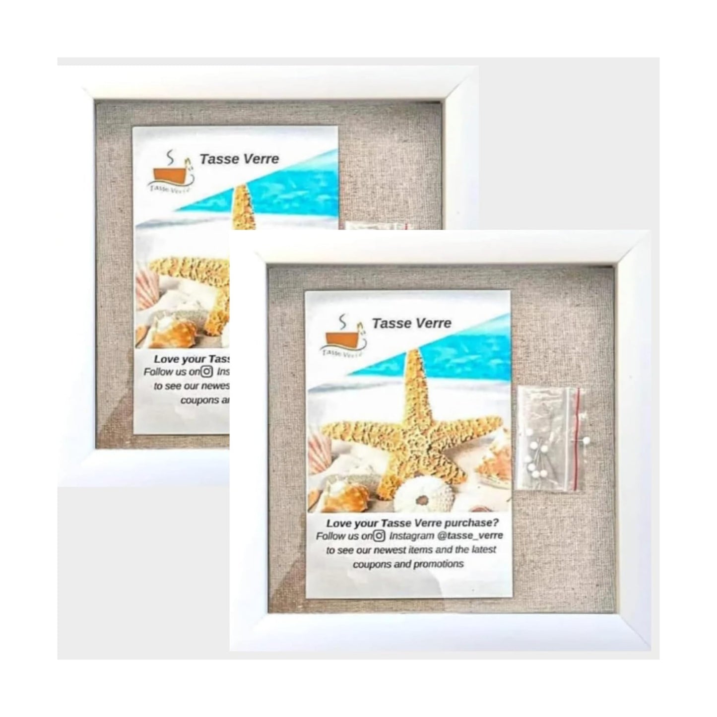 8x8 White Display Shadow Box (2-Pack) Frame w/Linen Background and 16 Stick Pins - Ready to Hang Shadowbox Picture