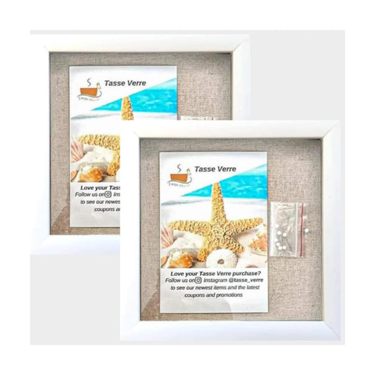 8x8 White Display Shadow Box (2-Pack) Frame w/Linen Background and 16 Stick Pins - Ready to Hang Shadowbox Picture