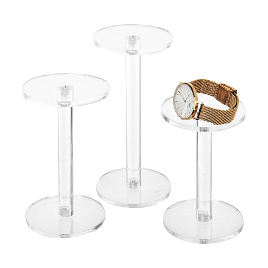 Round Acrylic Jewelry/Watch Display Pedestal Riser Stands / Clear / Set of 3