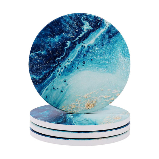 Ceramic Cup Holder Drink Coasters / Blue Ocean / Set of 4