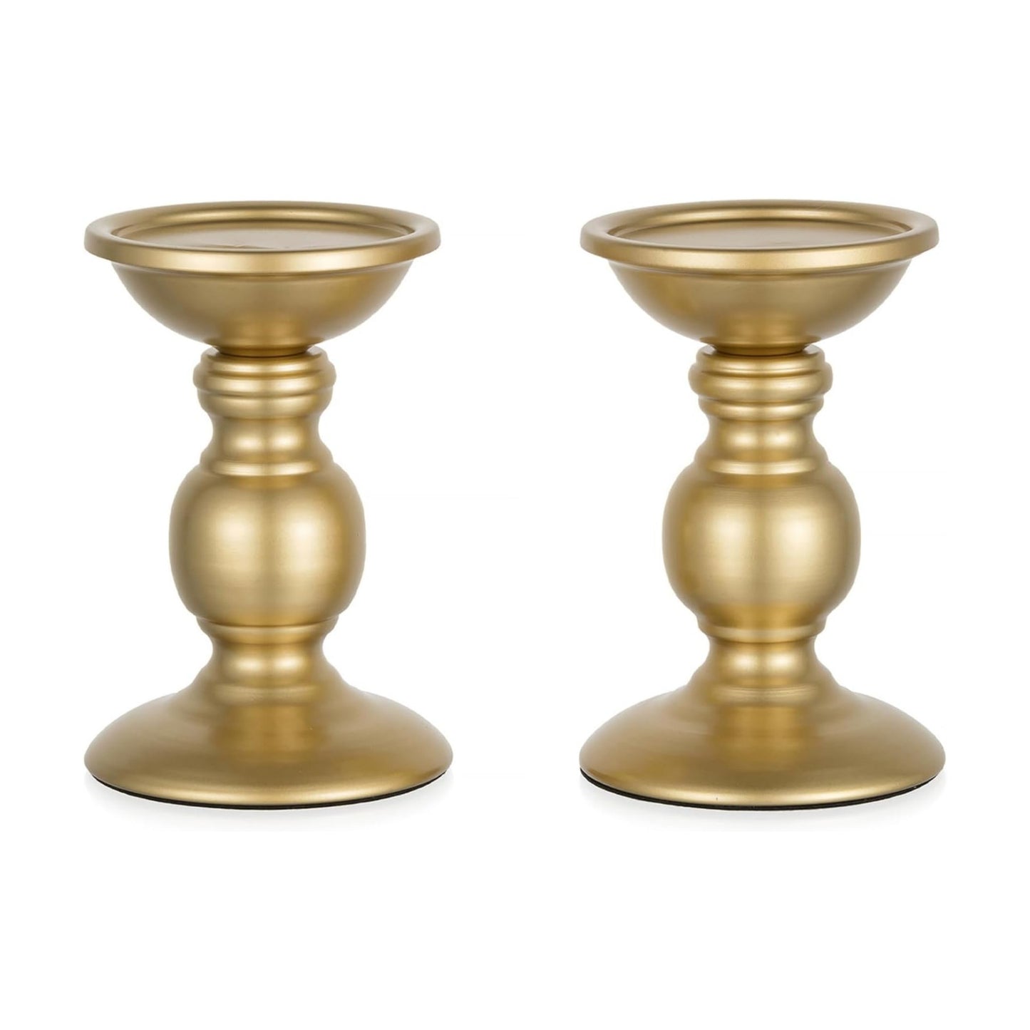 Set of 2 Gold Metal Pillar Candle Holders for 3 inches Dia Candle, Wedding Centerpieces Candlestick Holders Stand