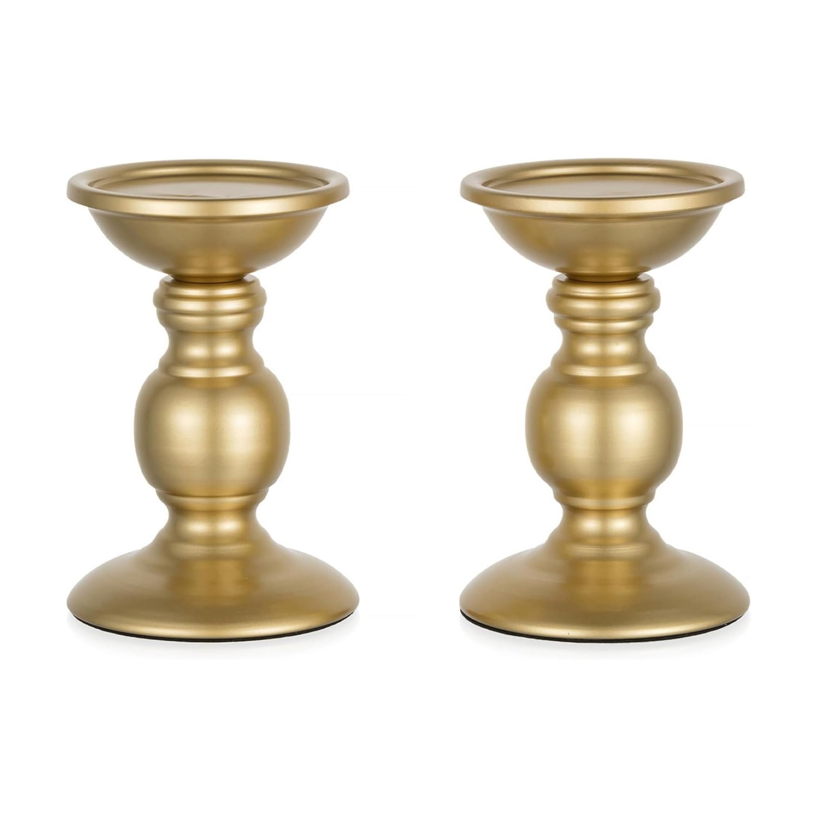 Set of 2 Gold Metal Pillar Candle Holders for 3 inches Dia Candle, Wedding Centerpieces Candlestick Holders Stand