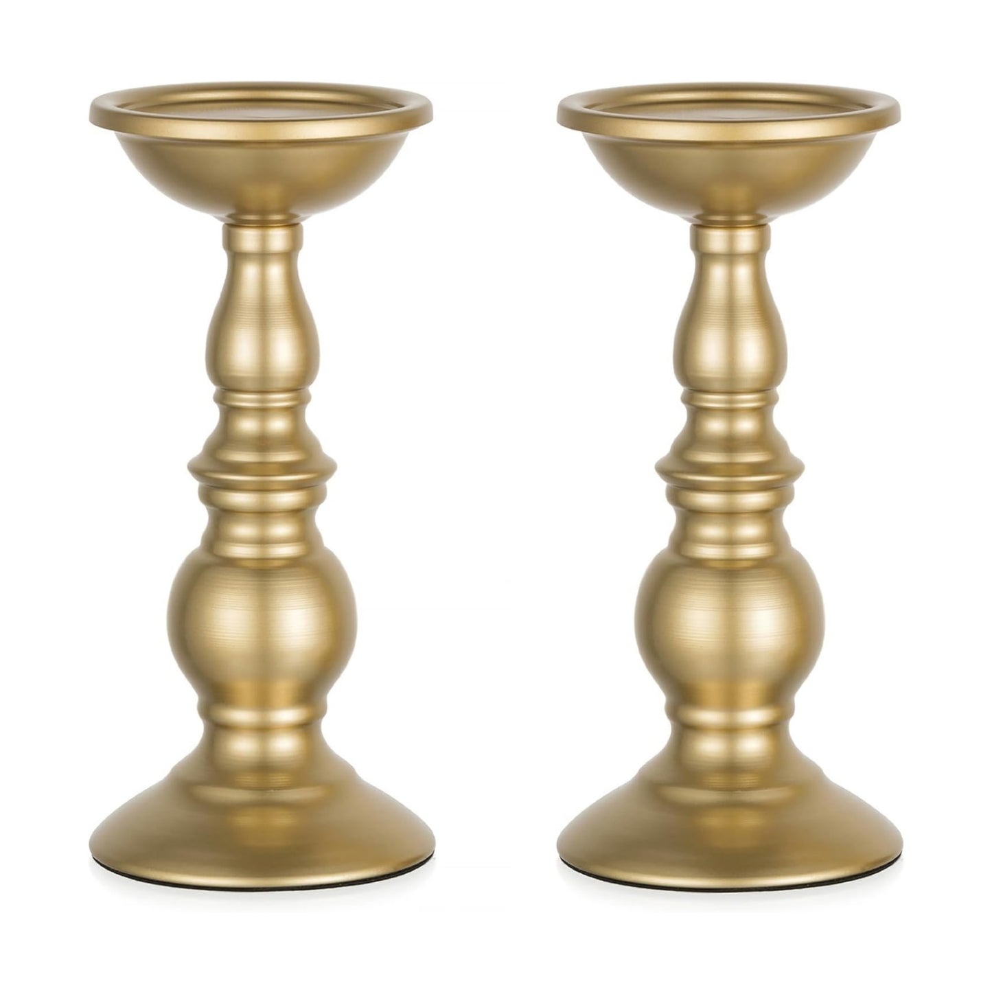 NUPTIO Brass Pillar Candle Holders: Gold Tall Stand for 3" Candles (2 x L) | Metal Candle Centerpieces Decoration for