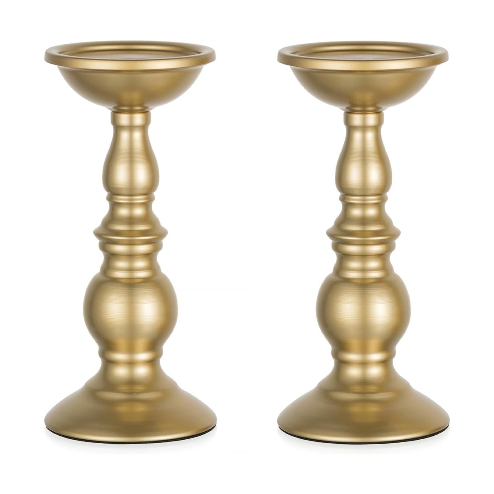 NUPTIO Brass Pillar Candle Holders: Gold Tall Stand for 3" Candles (2 x L) | Metal Candle Centerpieces Decoration for