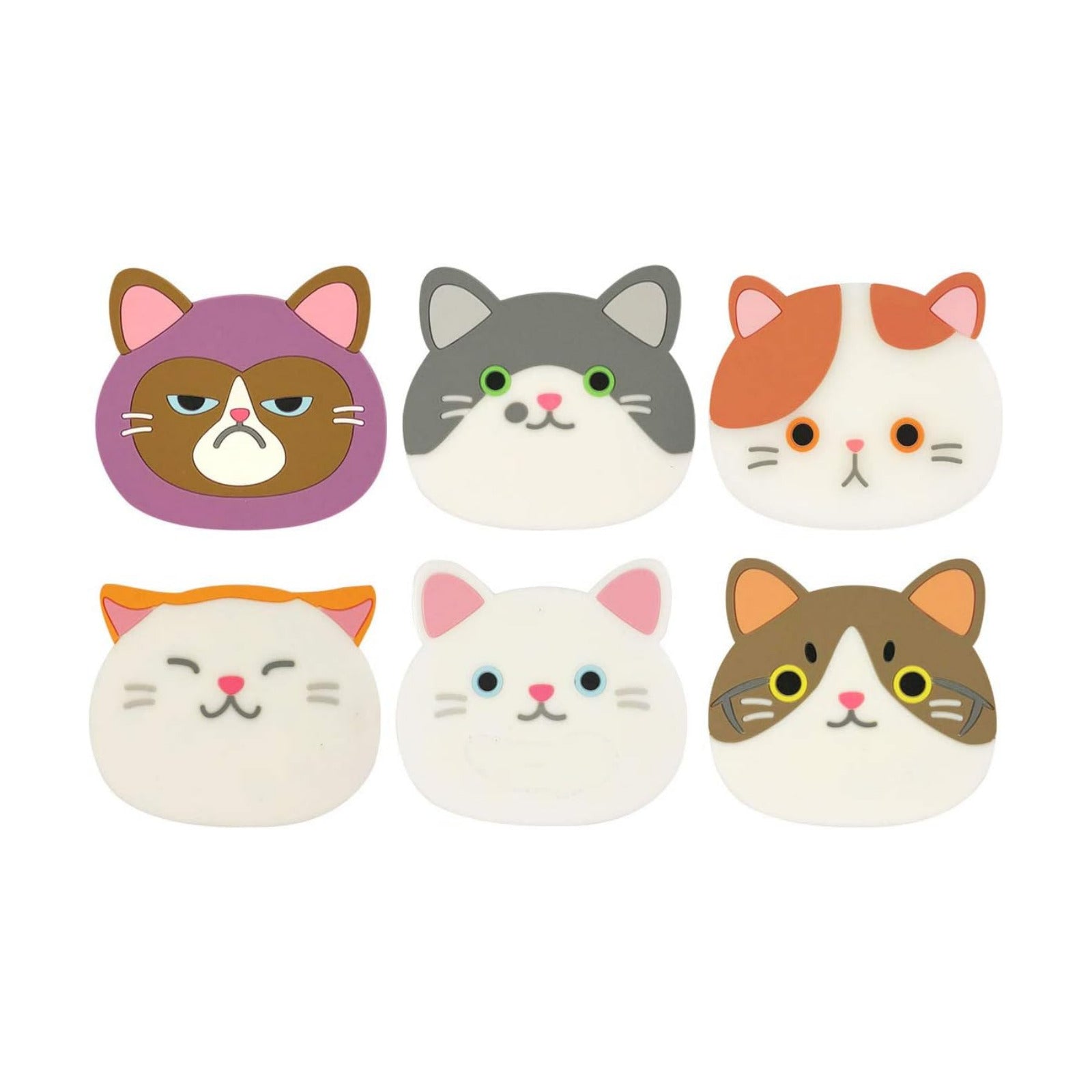 Silicone Coasters for Glasses / Cute Cat / Set of 6
