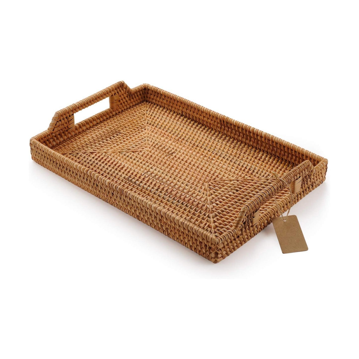 Hand-Woven Rattan Rectangular Serving Tray / 14.5 x 10.2 x 1.4