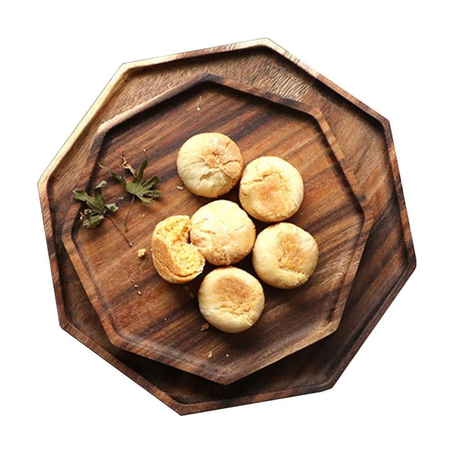 Acacia Wooden Trays Serving Platters Round Square Veggie Serving Tray Decor / 8-10 Inch / Set of 2