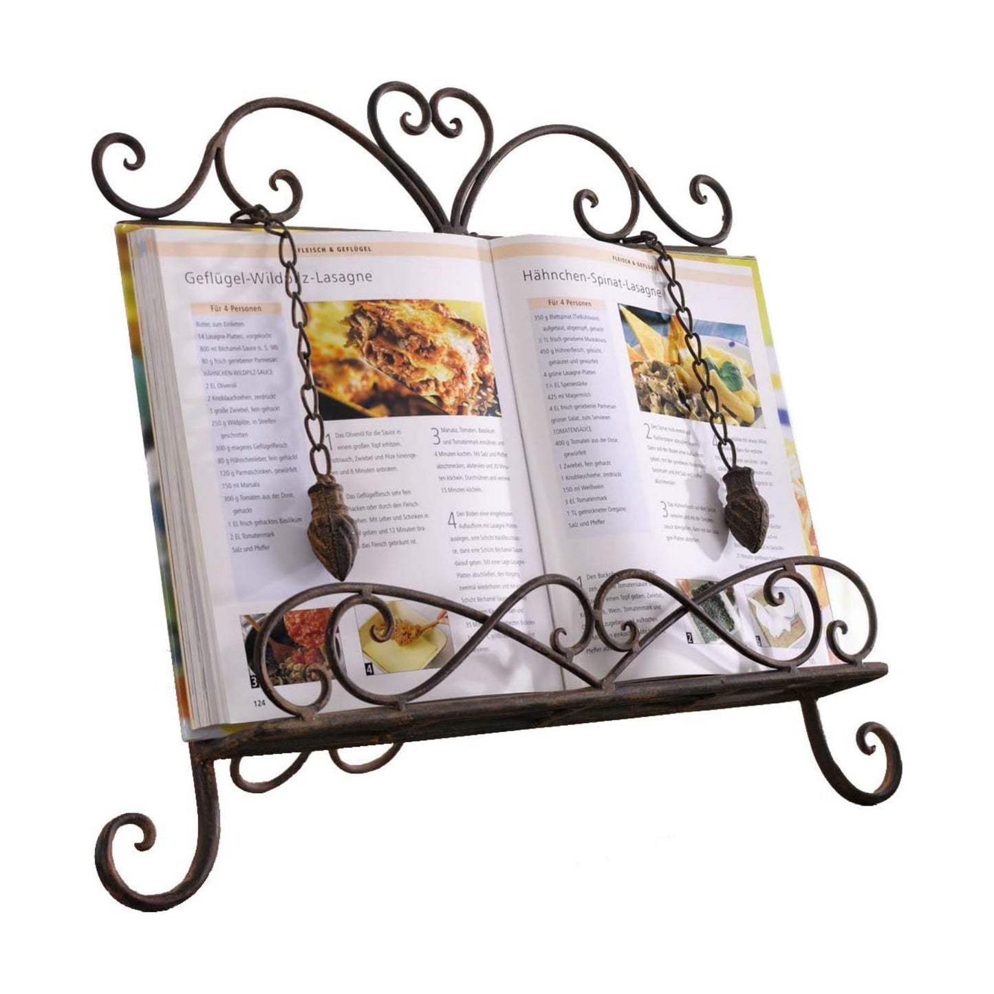 Antique Metal Kitchen Cookbook Display Stand, Recipe Book and iPad Holder, Cookery Book Easel with Weighted Chains for