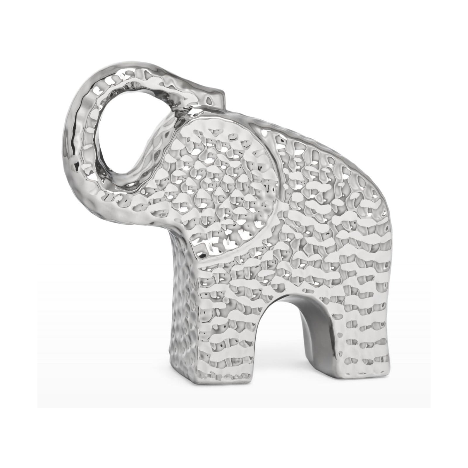 Chrome Ceramic Elephant Figurine / 6.5 Inch / Silver
