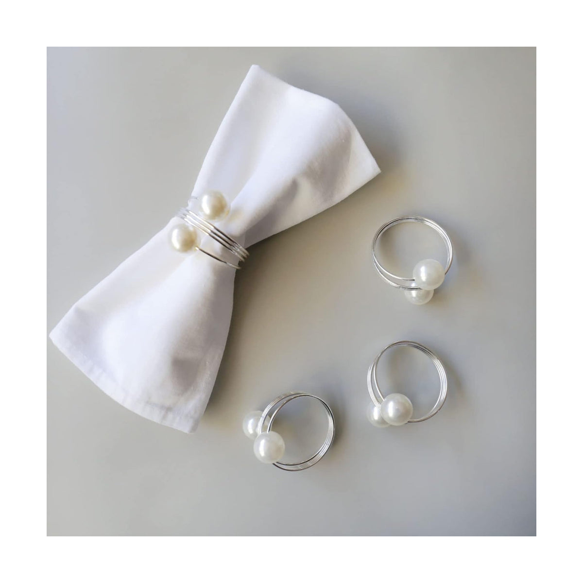 wonlex Pearl Napkin Rings Set of 12, Silver Napkin Ring Pearls for Easter, Thanksgiving Day, Christmas, Birthday Party and Table (Pearls - Silver)