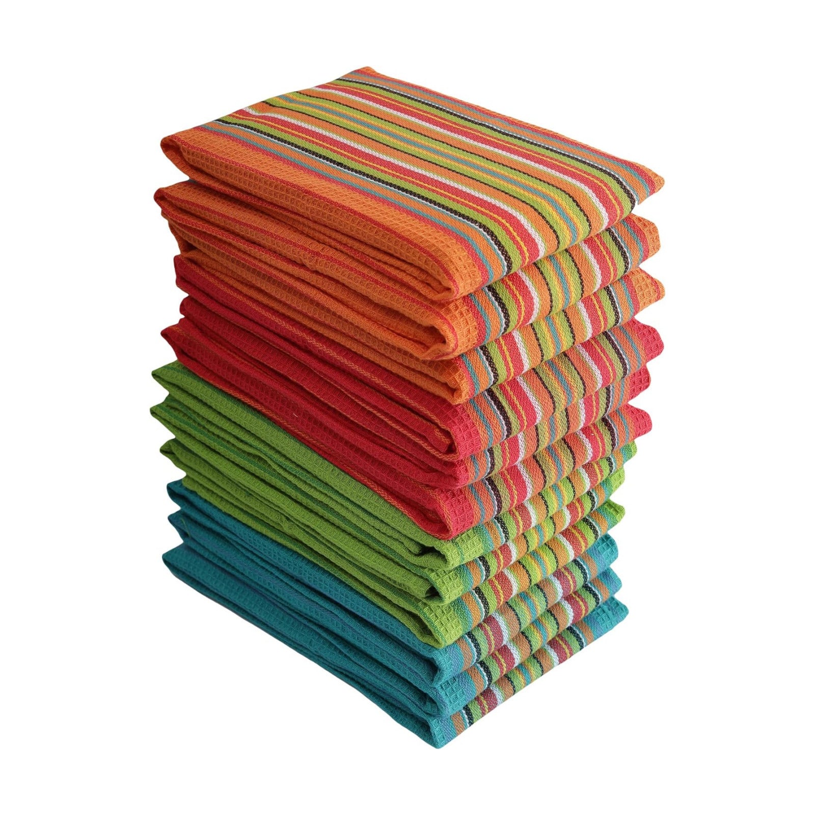 Salsa Stripe Kitchen Dish Towels, 100% Cotton, Highly Absorbent, Multi Purpose Waffle Tea Towels for Cooking, Drying &