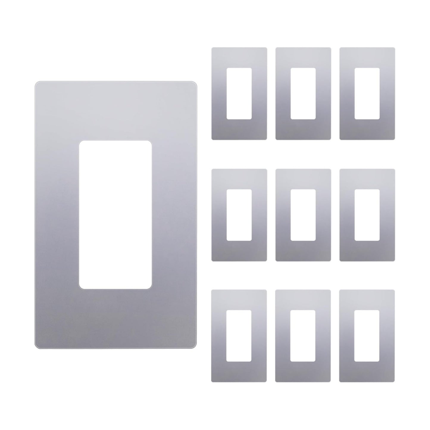 ENERLITES 1-Gang Silver Screwless Decorator Wall Plate Outlet Cover, 10 Pack