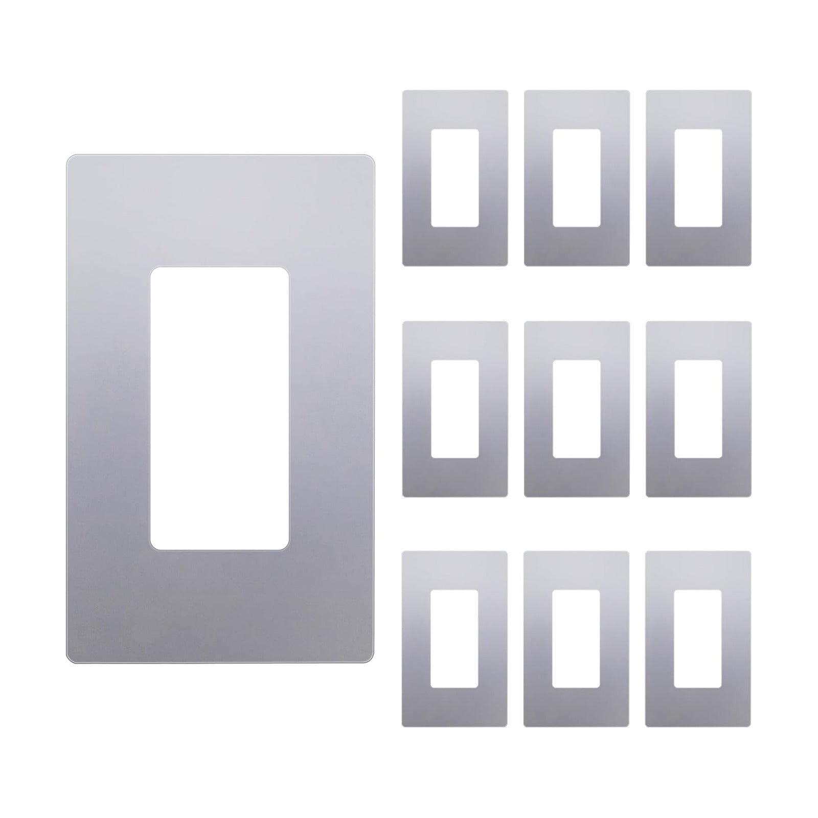 ENERLITES 1-Gang Silver Screwless Decorator Wall Plate Outlet Cover, 10 Pack