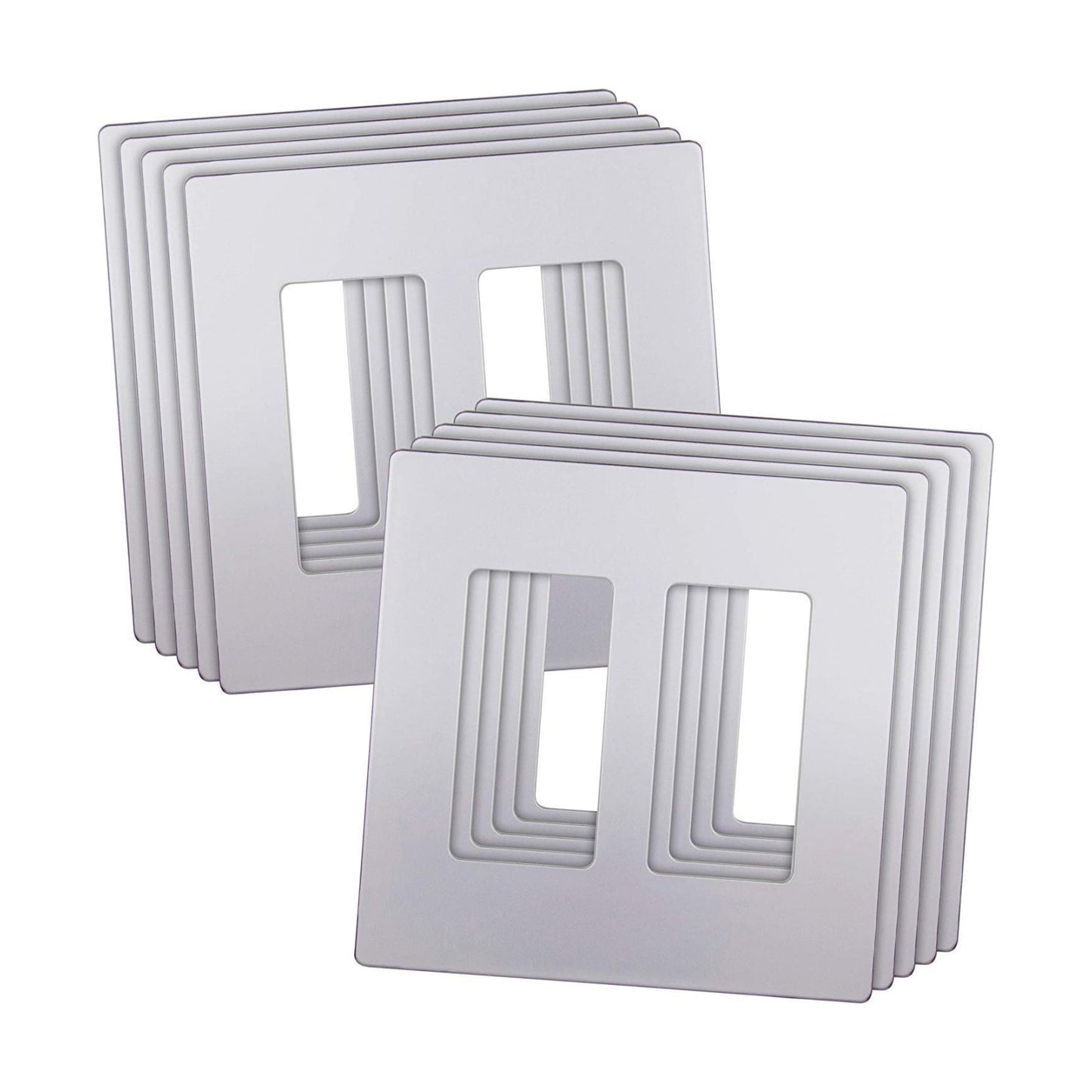 ENERLITES 2-Gang SIlver Screwless Decorator Wall Plate Outlet Cover, 10 Pack