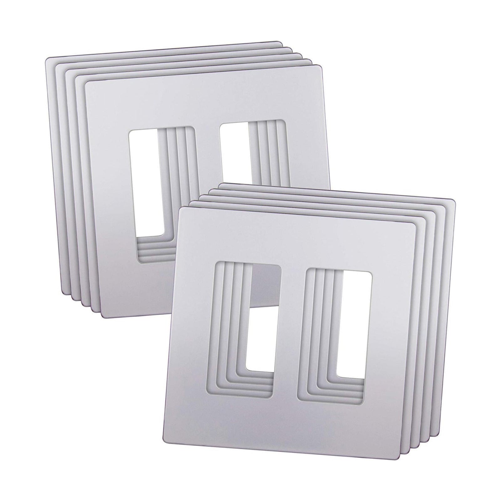 ENERLITES 2-Gang SIlver Screwless Decorator Wall Plate Outlet Cover, 10 Pack