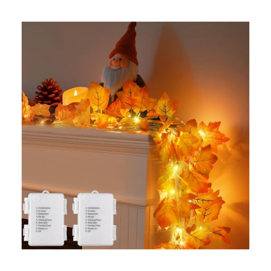 2Pack [8 Lighting Modes & Timer] Fall Decor Maple Leaf Garland with Lights 80LED Battery Operated Waterproof, Fall Decorations for Home Outdoor Indoor Thanksgiving Decor Halloween Friendsgiving Autumn