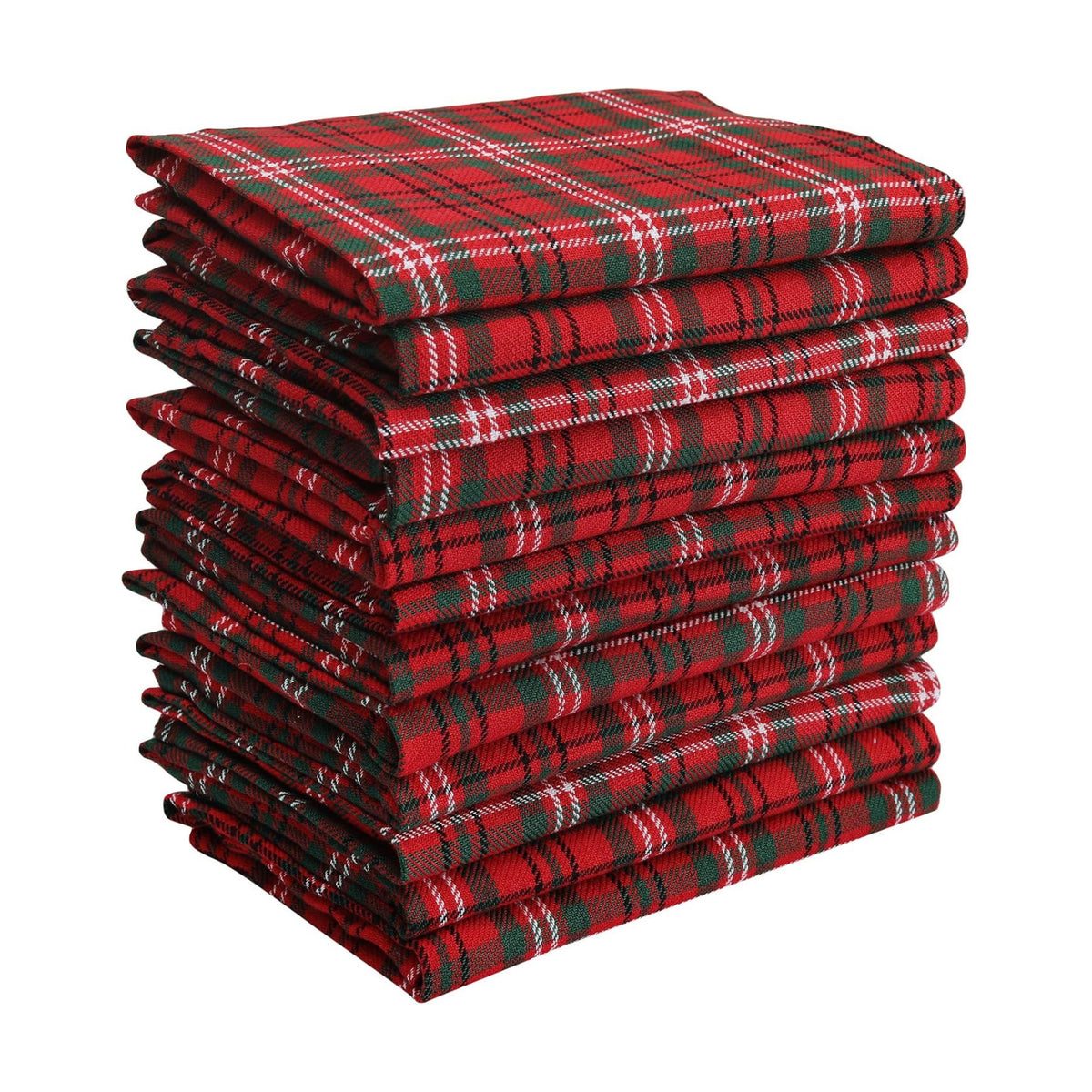 DG Collections Dinner Napkins, 100% Cotton Over Sized Kitchen Napkins, Set of 12 Pack (19 x 19 Inch) Red & Green Plaid for Christmas and Thanksgiving with Mitered Corner and Lint Free